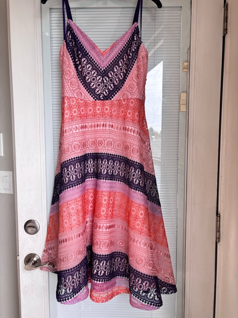 Maeve Pink, Coral & Navy Lace A-Line Slip Dress